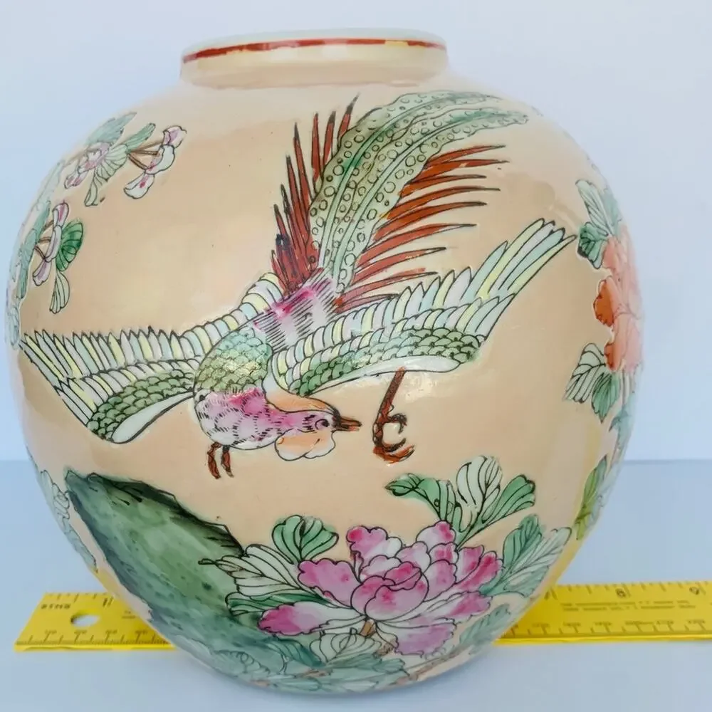 Antique Chinese Famille Rose Porcelain Phoenix Birds Ginger Jar vase - Picture 13 of 13
